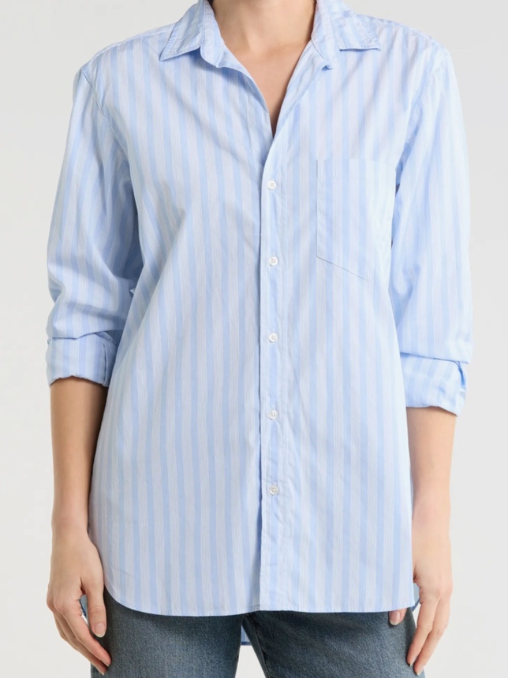 Frank & Eileen Joedy Oversize Cotton Button Up Shirt Blue & White Stripe M NWT